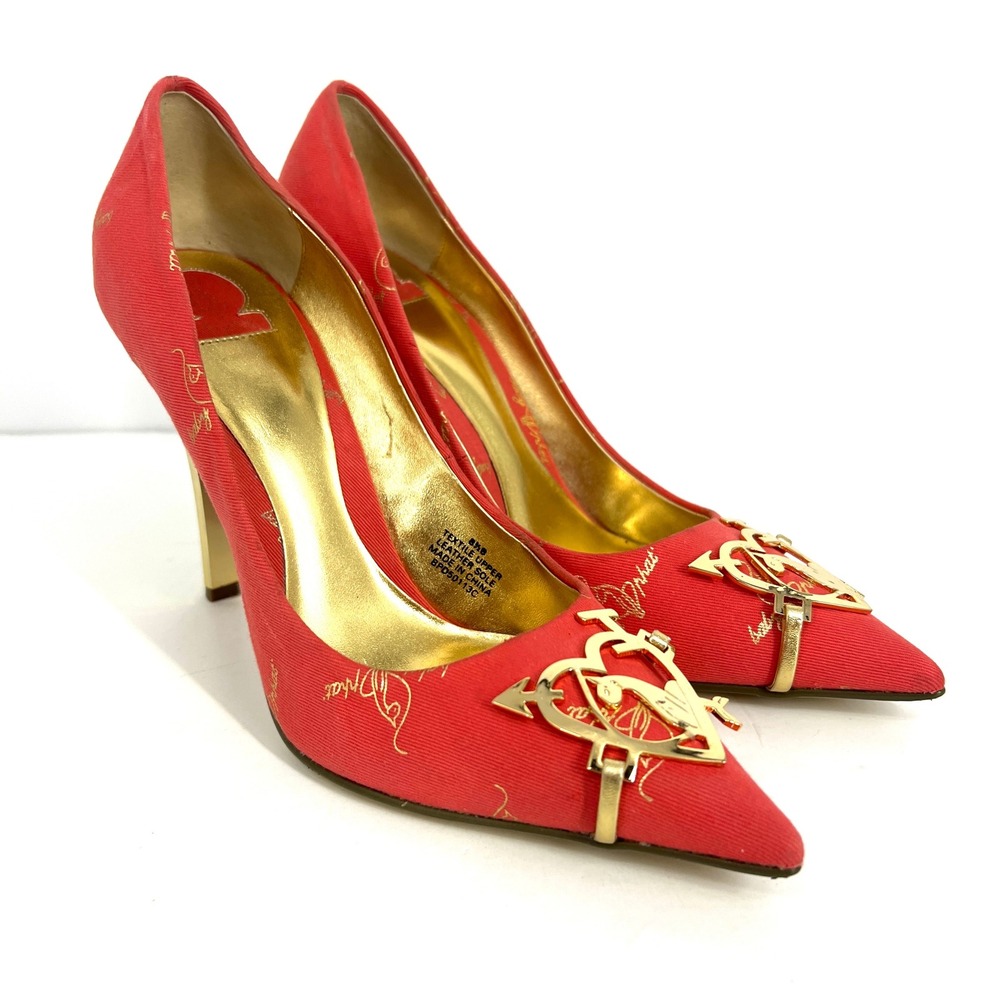 Vintage Y2K Baby Phat Red Gold Logo Pointed Toe Pumps Heels Stiletto Heels 8.5B